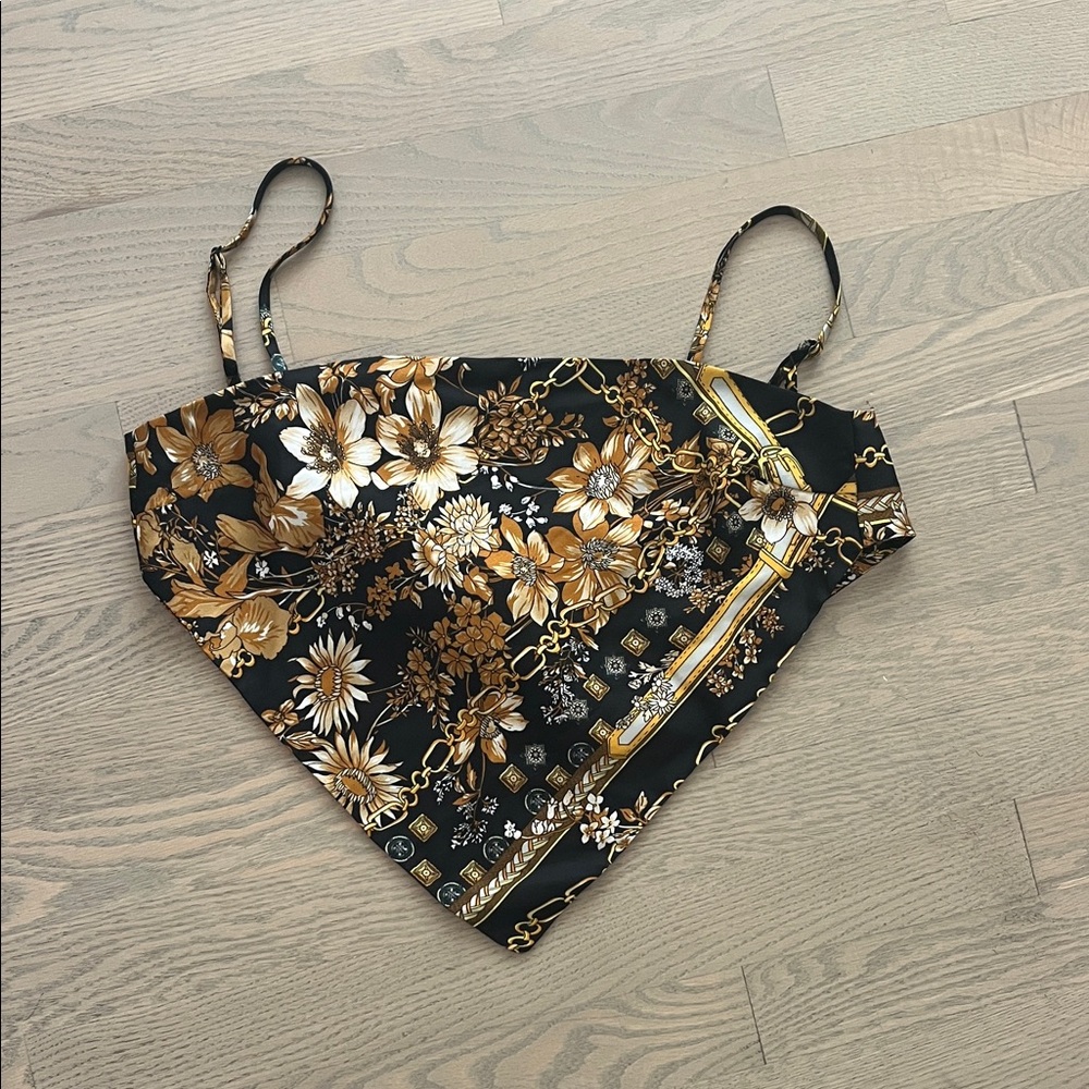 Princess Polly Black and Gold Patterned Top